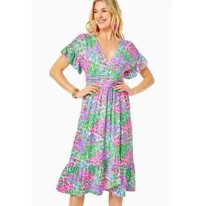 Lilly Pulitzer Juliet Ruffle V-Neck Flowy Summer Dress Size Large Beach Resort